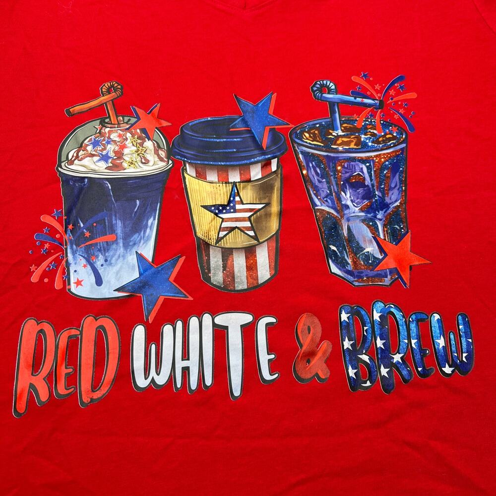 4th of July Red, White and Brew Americana Red Tee Large 12/14